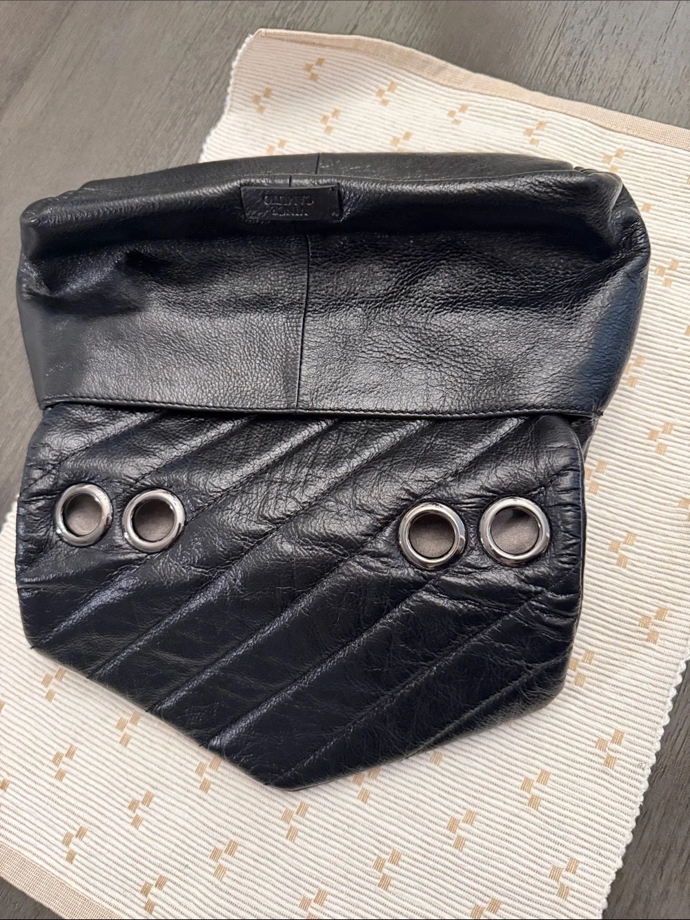 Vince Camuto Black Quilted Leather Envelope Clutch Evening Bag OS